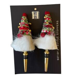 Set of 2 Christmas Bottle Stoppers Beaded Faux Fur Holiday Glam New